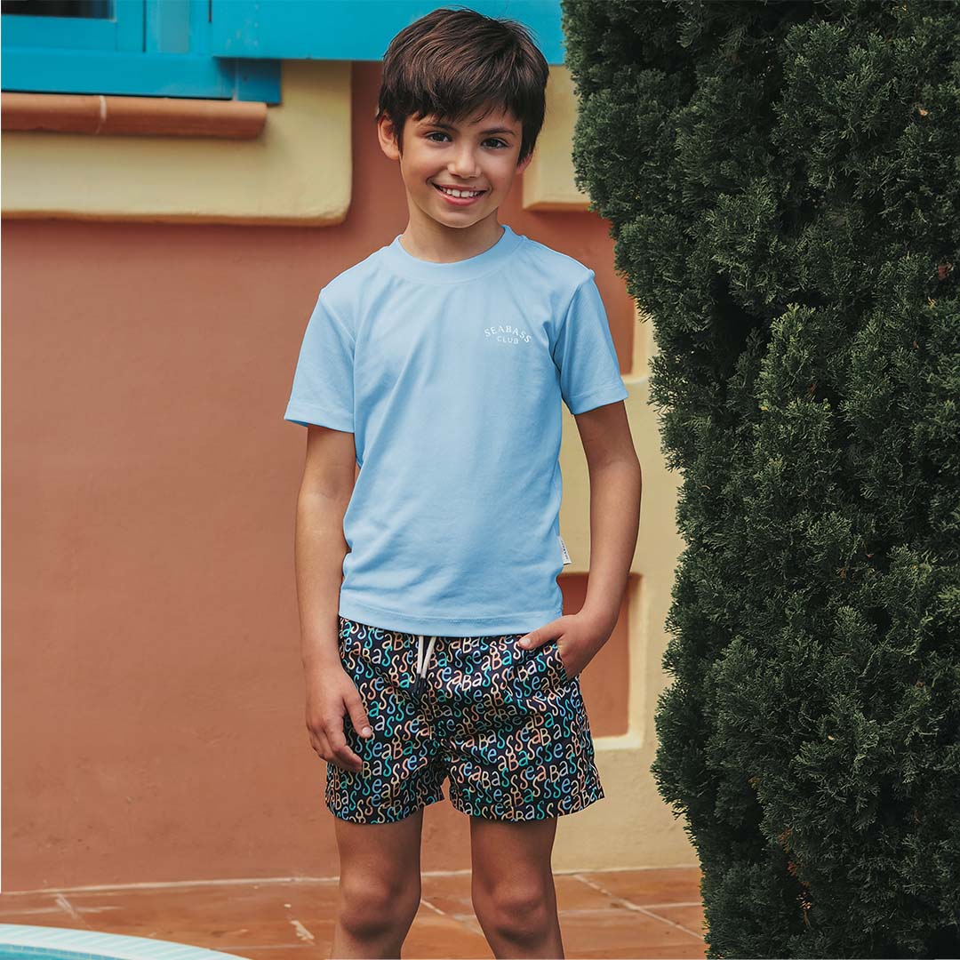 Boy UV Swim Short Hollywood - navy logo print