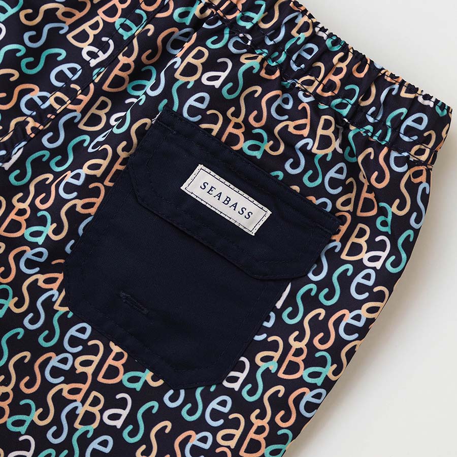 Men UV Swim Short Hollywood - navy logo print